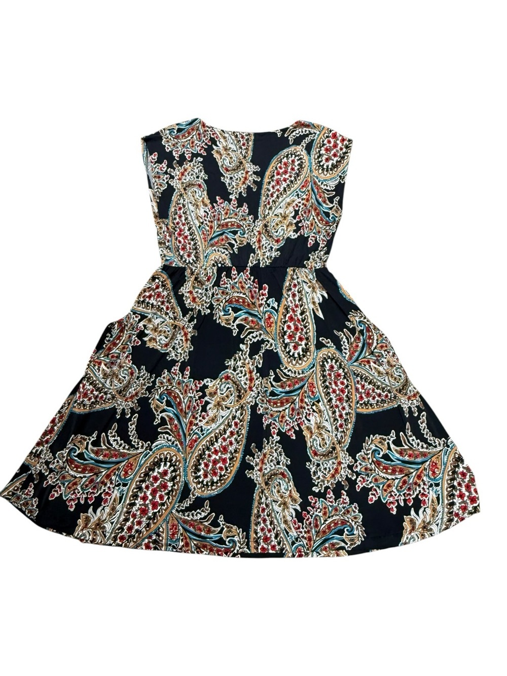 Boho Paisley Fit & Flare Midi Dress Navy Multi Colour Cap Sleeve Pockets Size XL - Picture 3 of 11